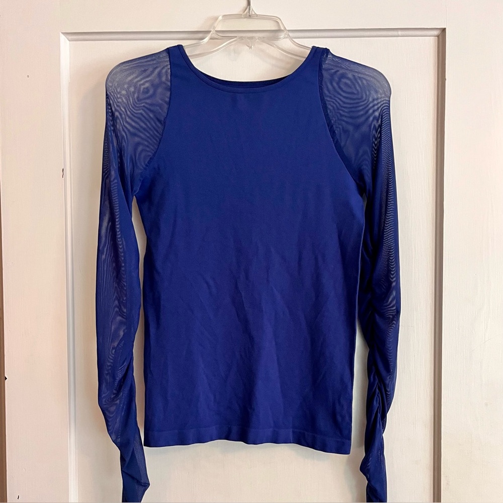 Intimately Free People Mesh Sleeve Long-Sleeve Top Royal Blue